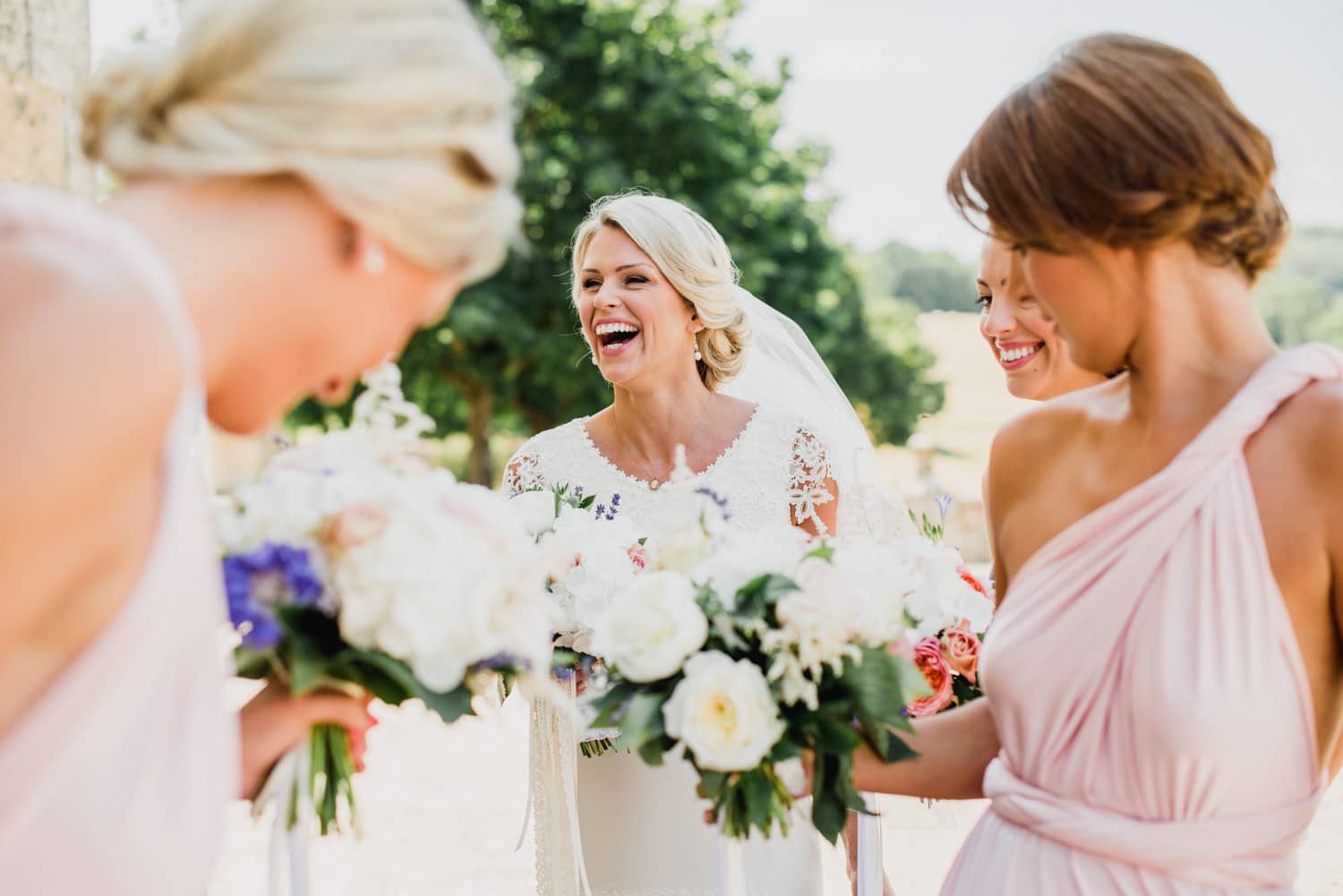 bride with bridesmaids at Chateau de Lacoste wedding