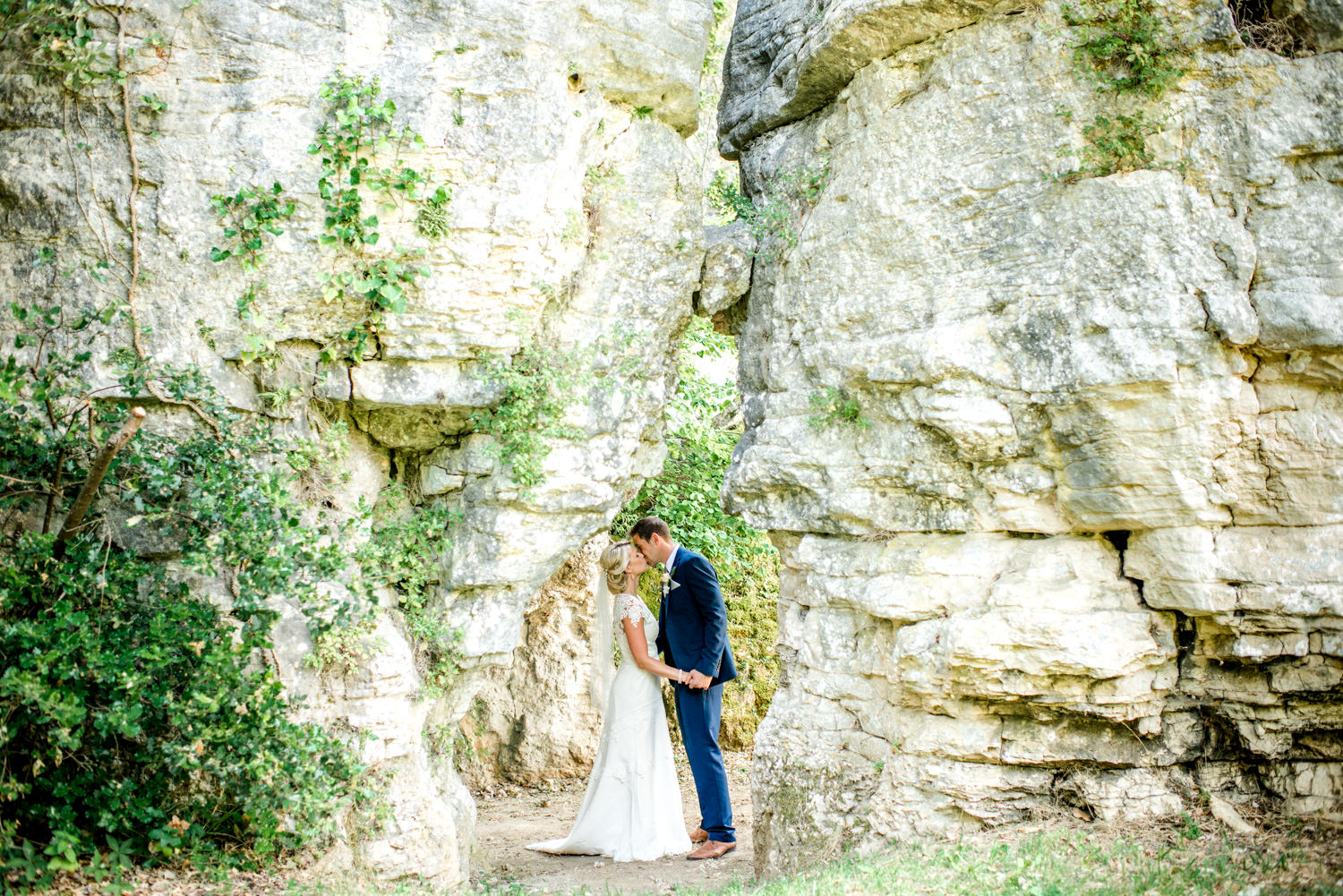 rockface at wedding ceremony in the chapel of Chateau de Lacoste wedding venue