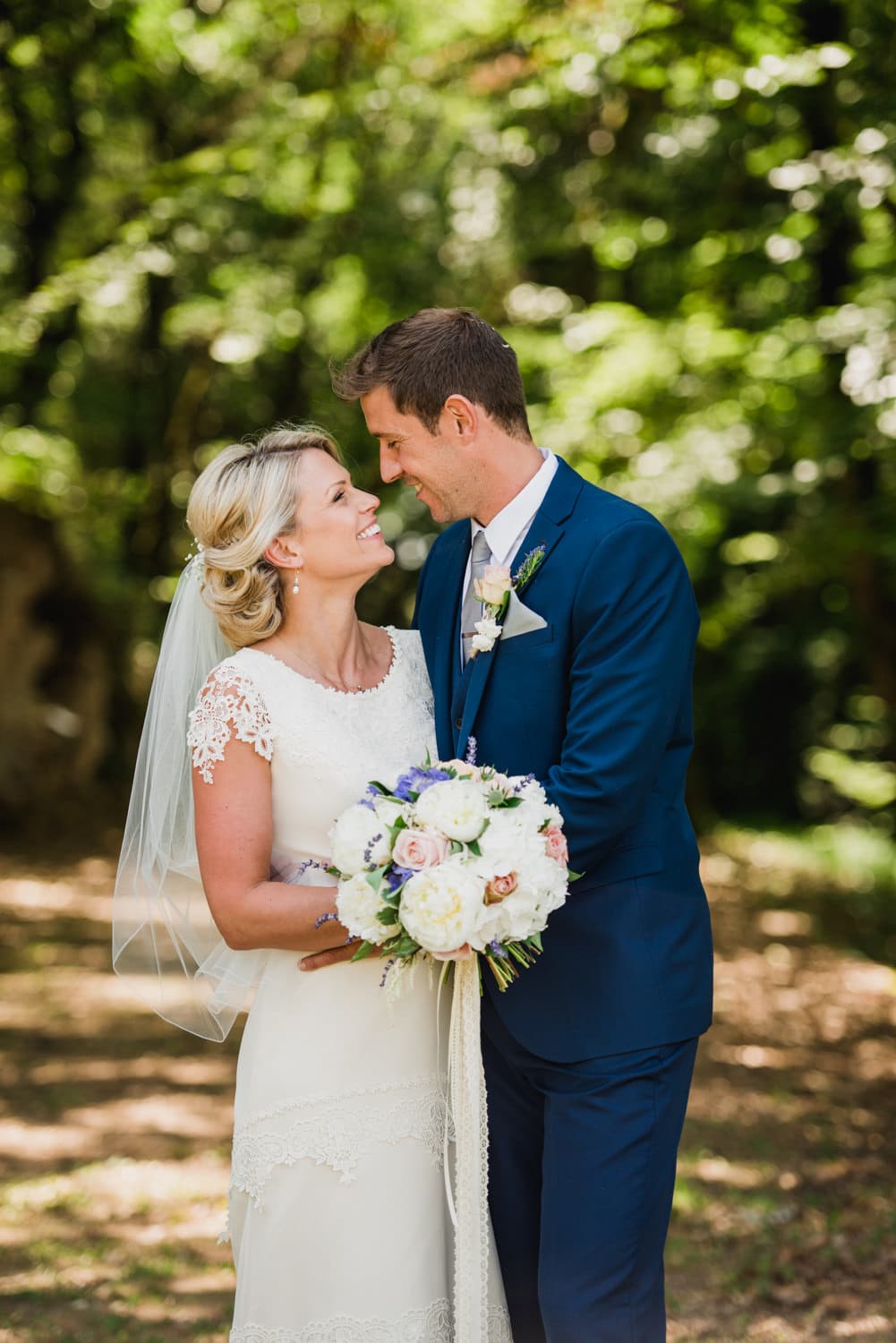 portrait of bride and groom at destination wedding france