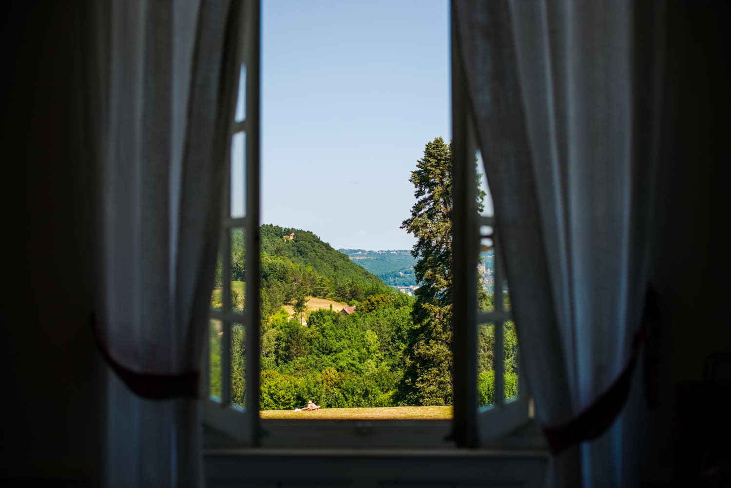 view out window of Chateau de Lacoste wedding