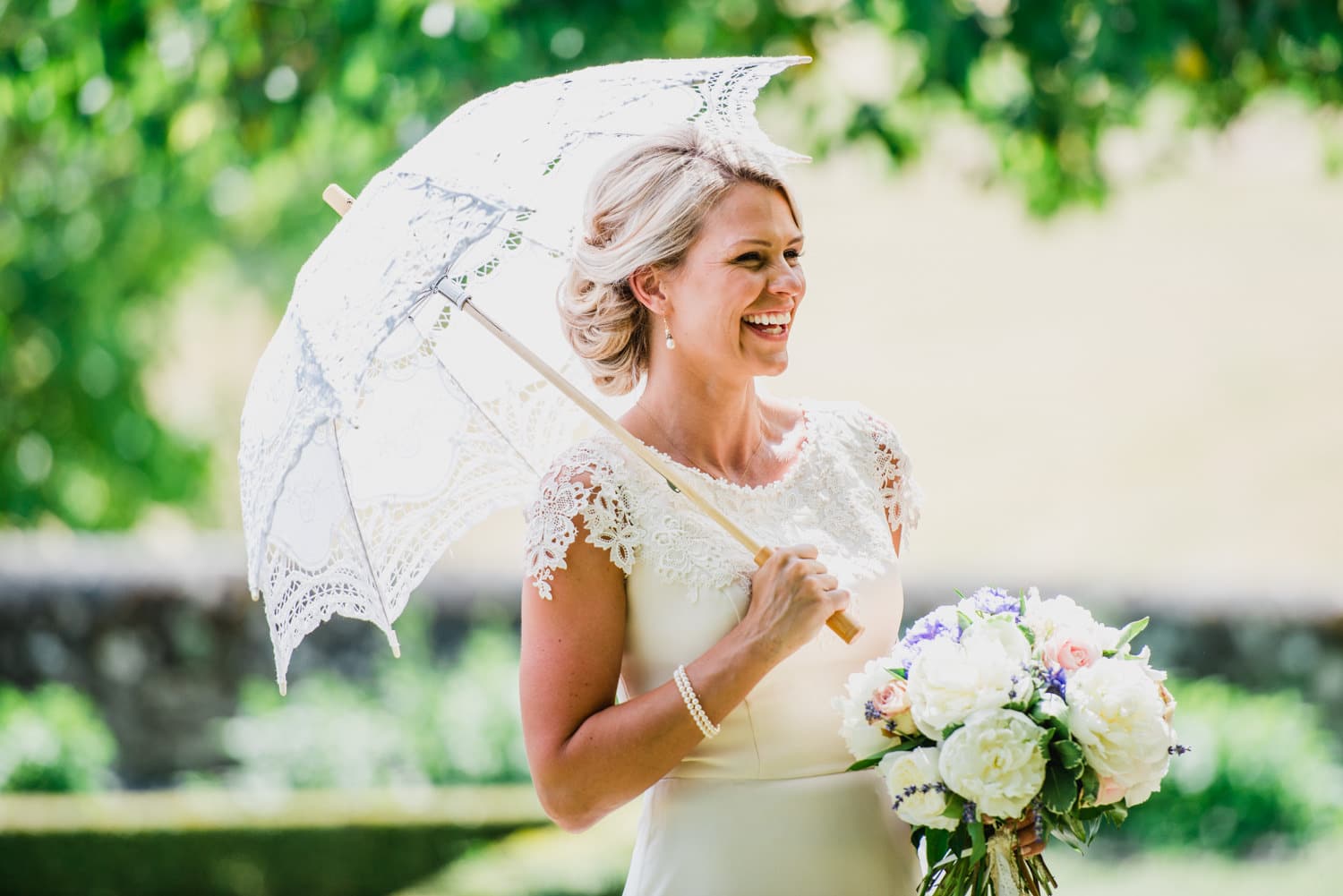 bride with parasol