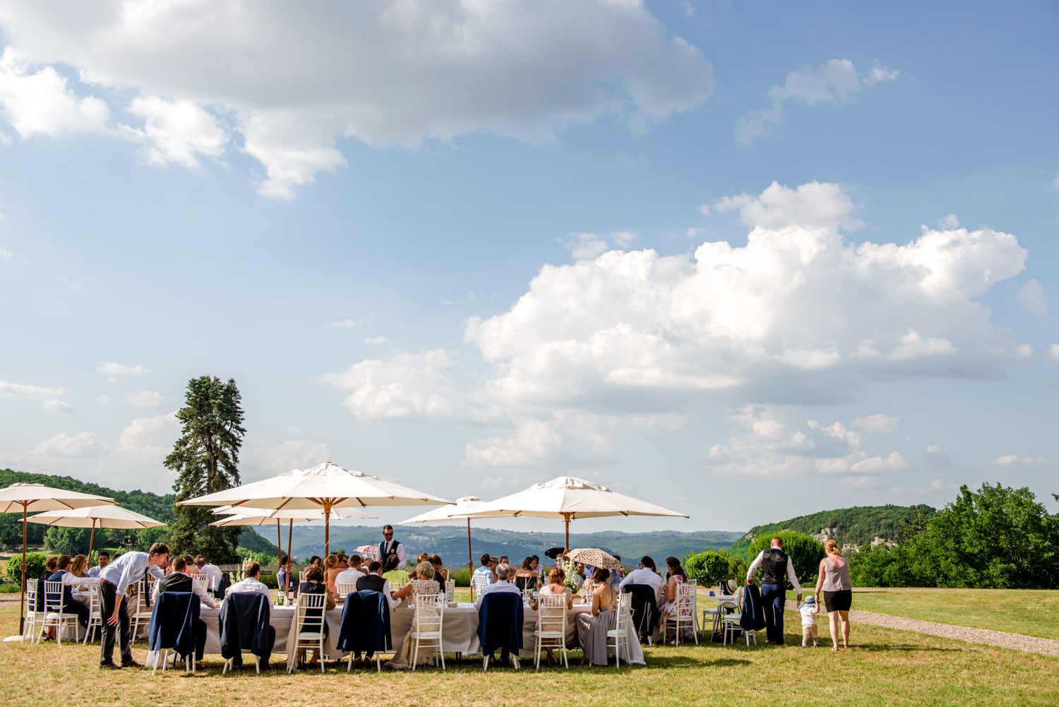 wedding breakfast in front of the chateau at de Lacoste