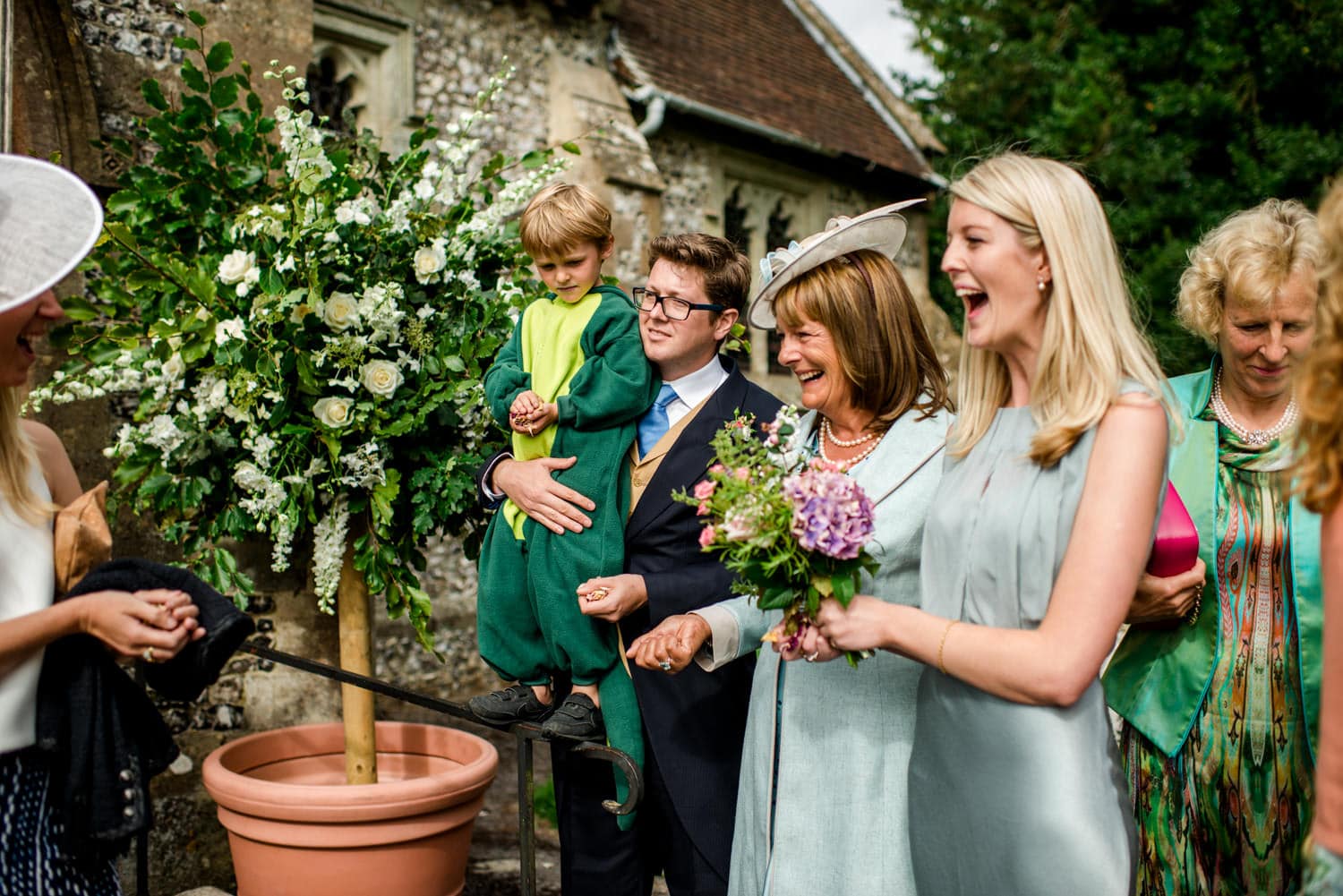 wedding guests outside church