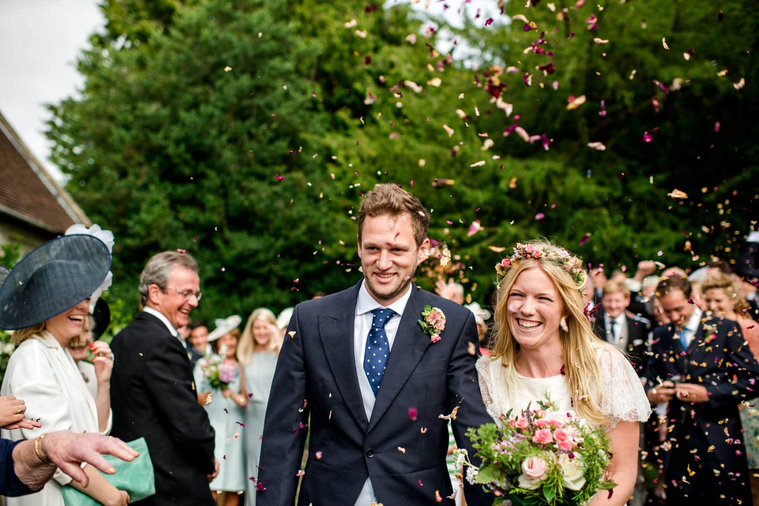 confetti outside church in Dorset