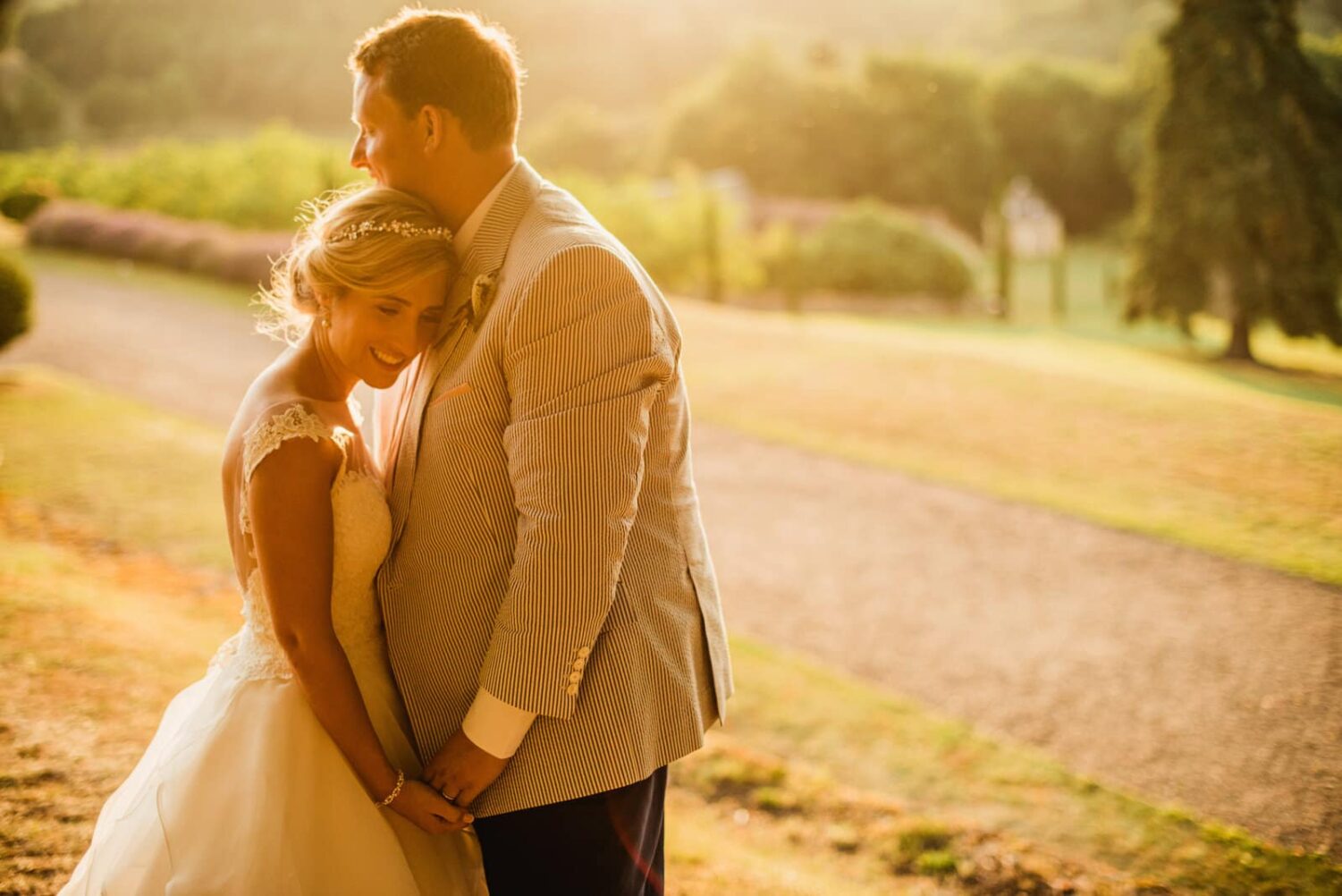 bride and groom portrait during golden hour