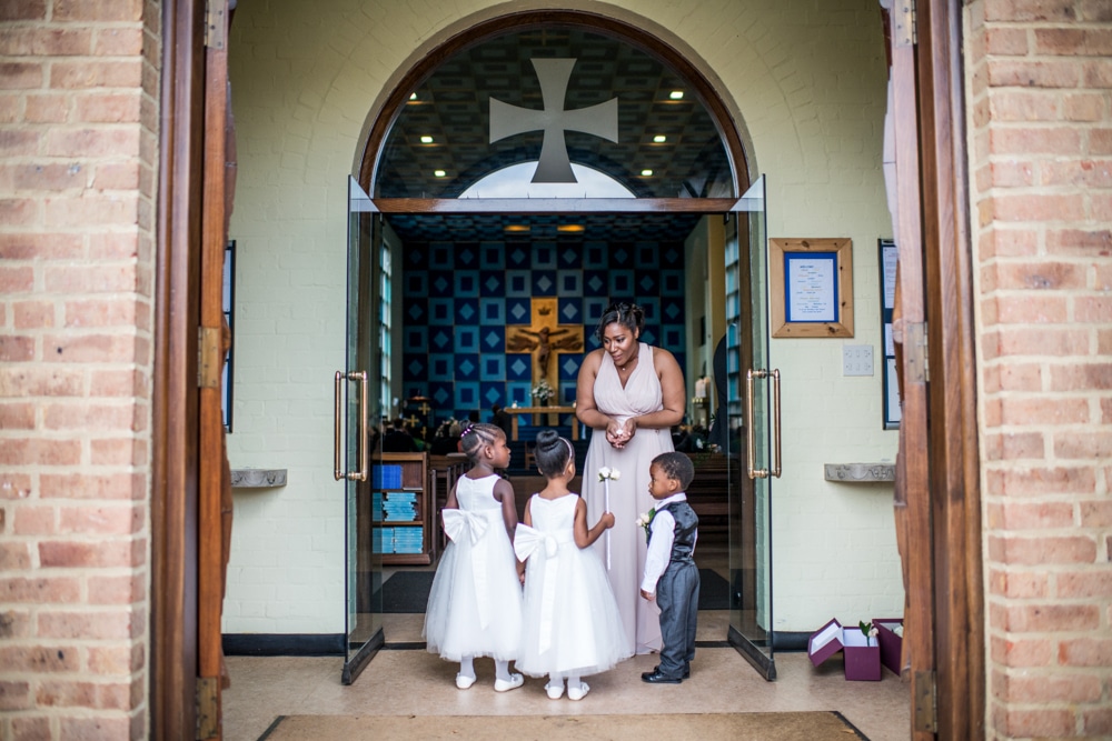 flower girls and page boys outside church