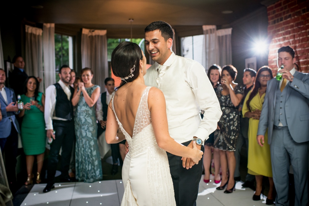 bride and groom on dance floor at bluebells restaurant wedding