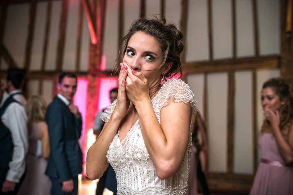 bride looking shocked
