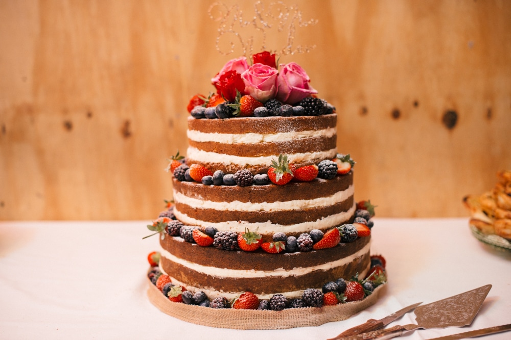 naked wedding cake with summer fruits