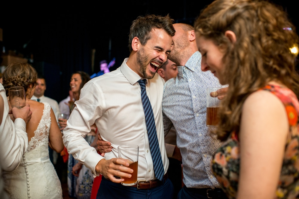guests on dance floor at London Fields Brewery wedding