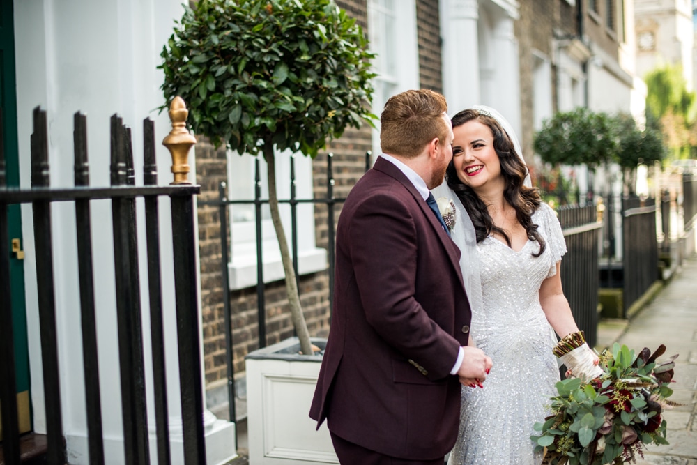 London portraits of bride and groom