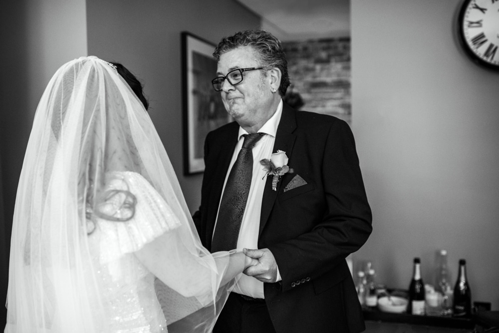 father of the bride seeing her for the first time at Malmaison London