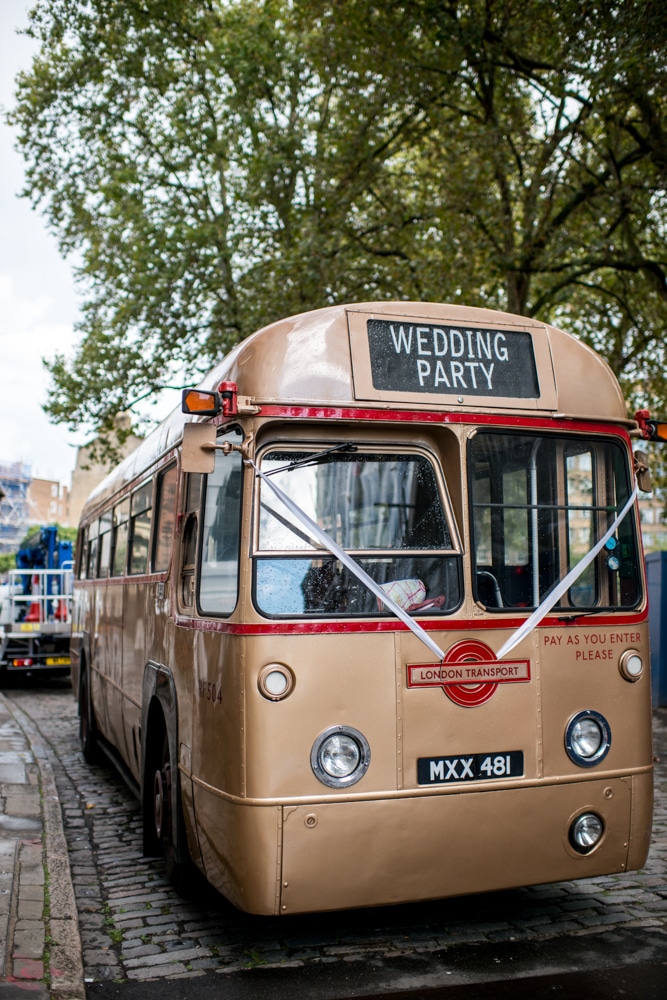 vintage London wedding bus