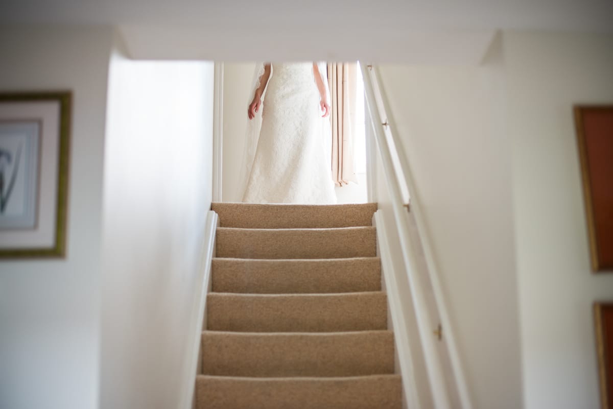 bride walking down stairs