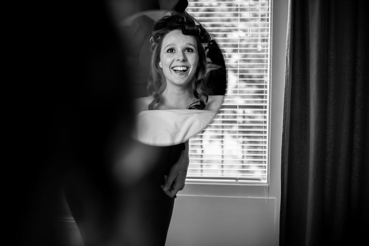 bride in mirror