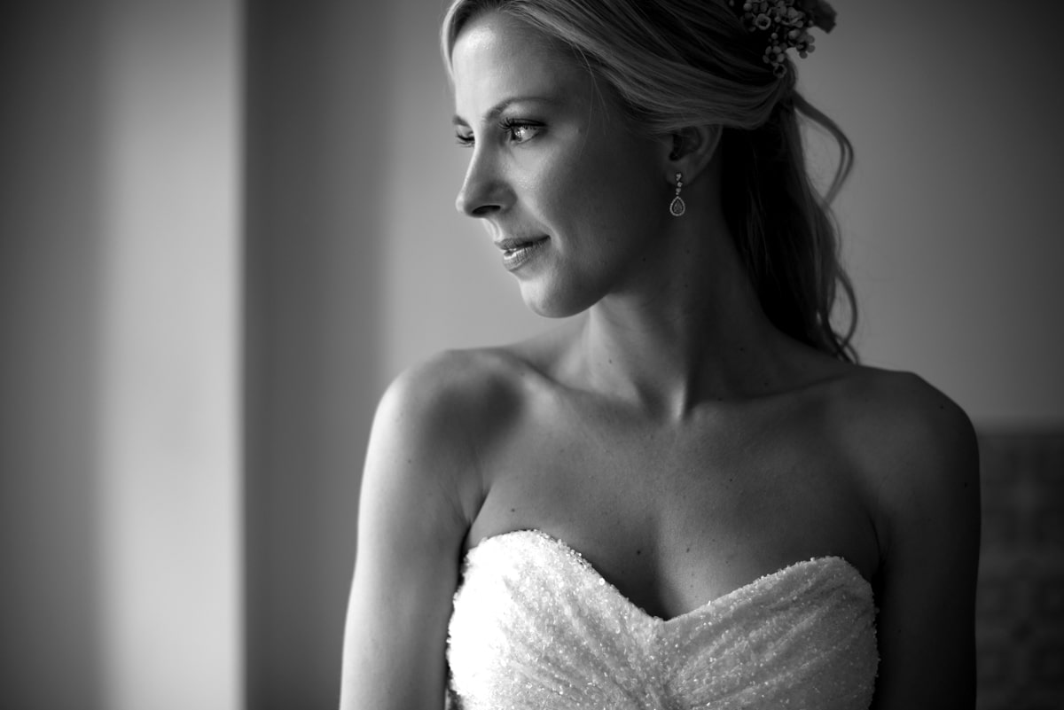 bride looking out window