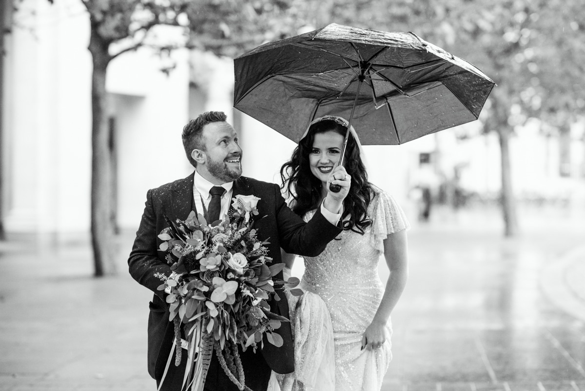 rainy London wedding photo