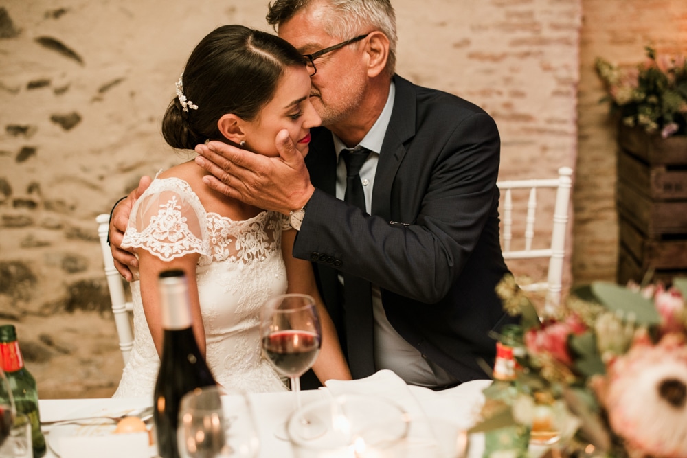 father of bride kissing brides cheek