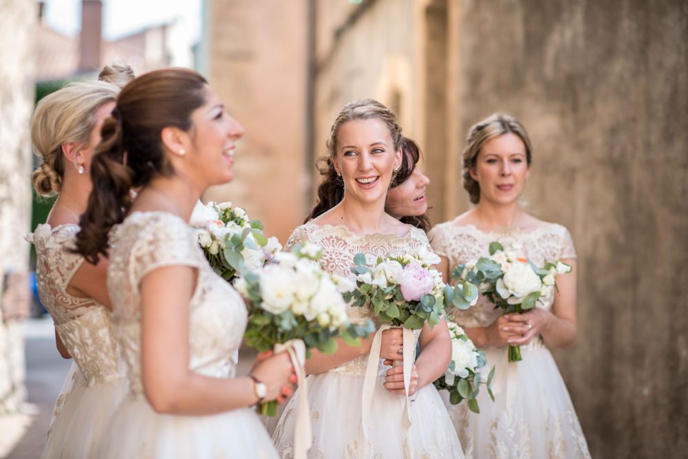 bridesmaids outside church in France
