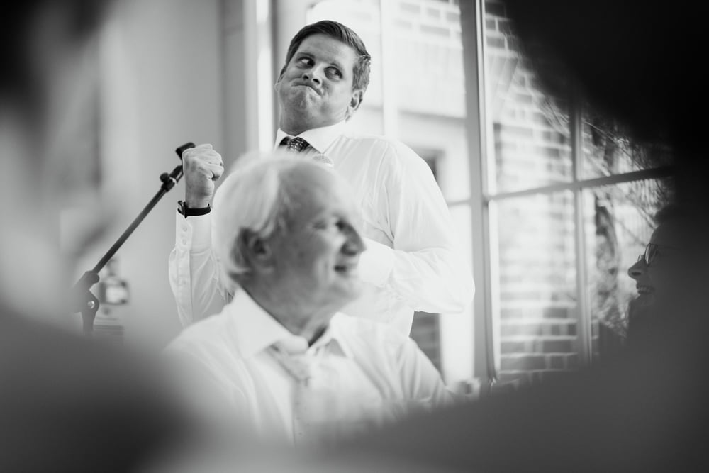 comical facial expression during wedding speech