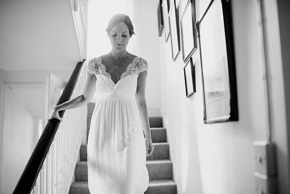 bride walking down stairs