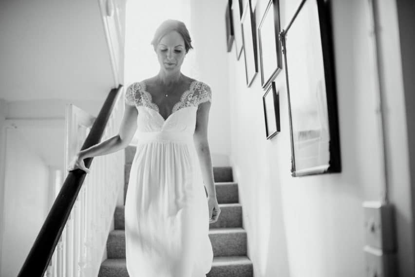 bride walking down stairs