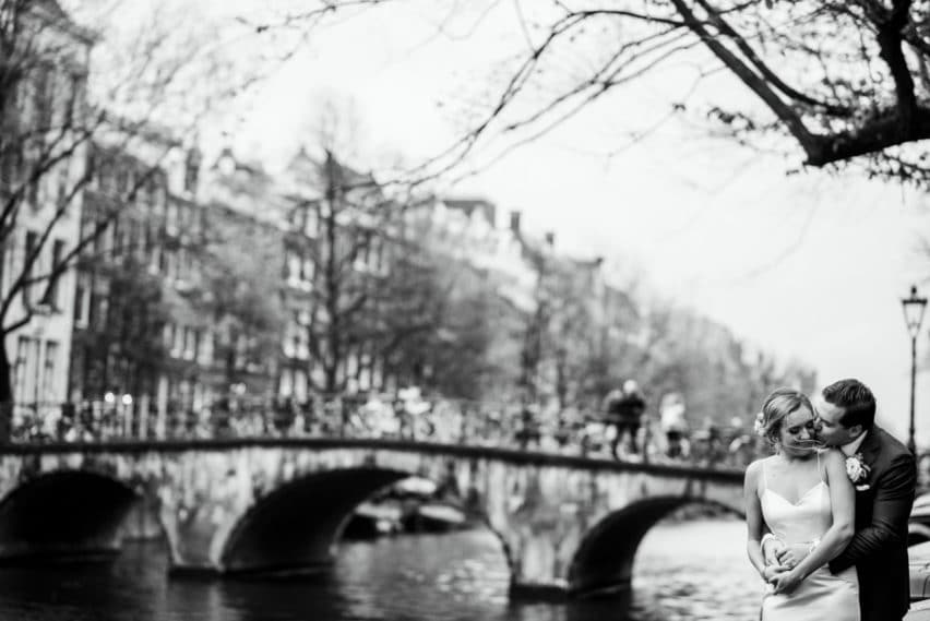 Couple in Amsterdam kissing