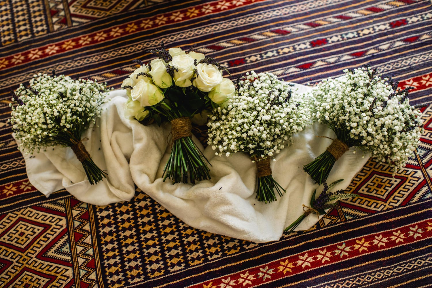 wedding flowers on rug