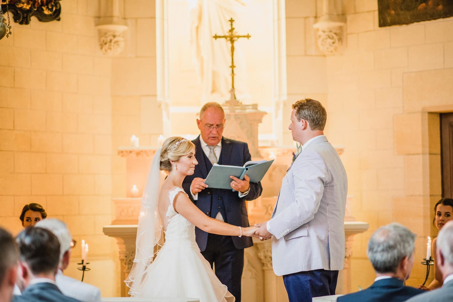 wedding ceremony in chapel at Chateau de Lacoste France