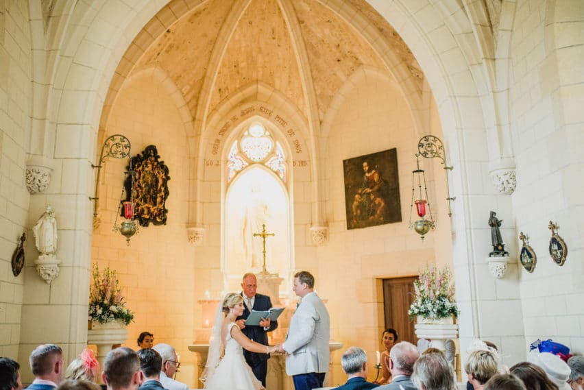 wedding ceremony in chapel at Chateau de Lacoste France