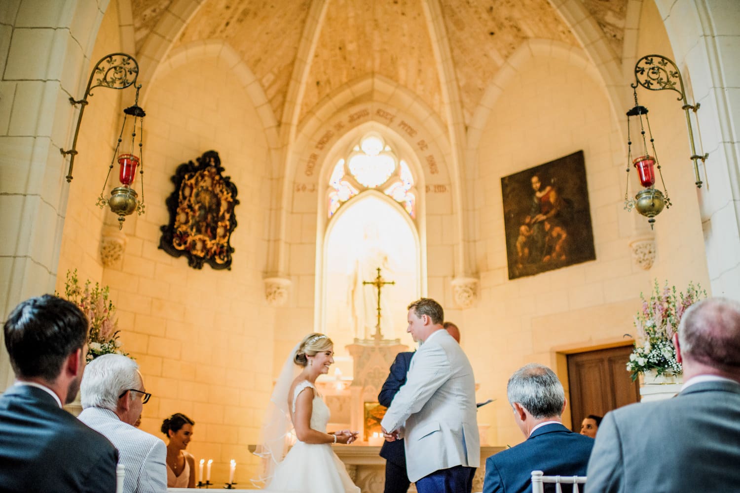 wedding ceremony in chapel at Chateau de Lacoste France