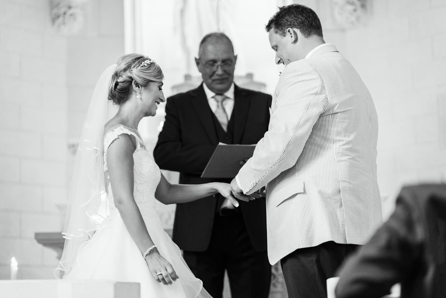 wedding ceremony in chapel at Chateau de Lacoste France