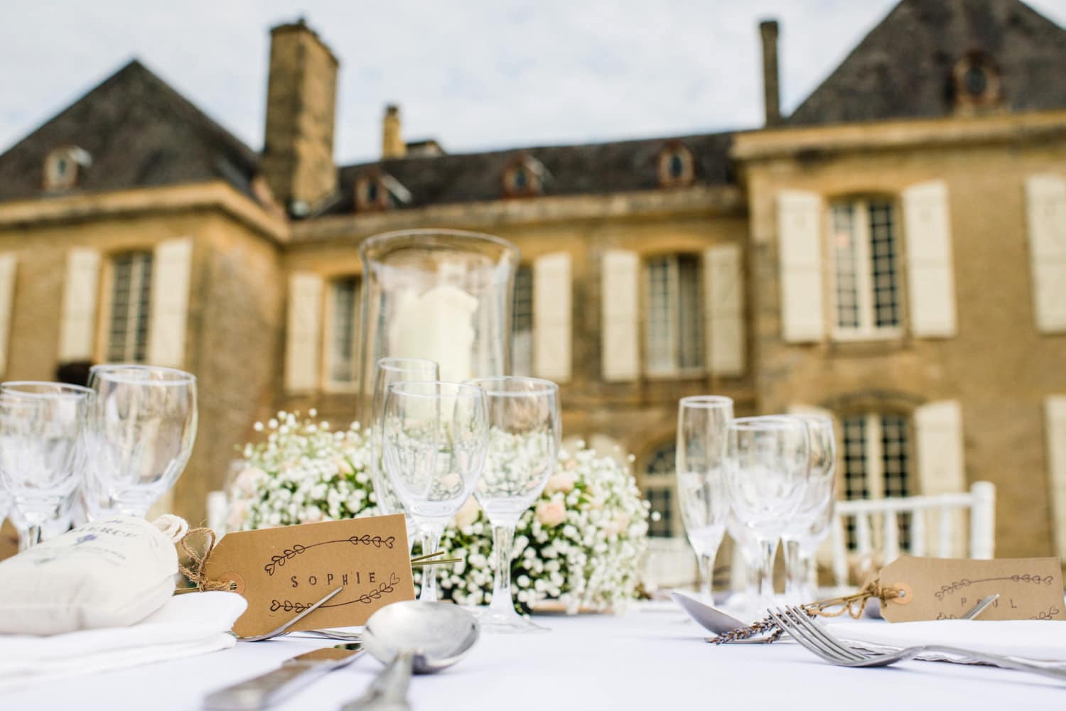 table setting at Chateau de Lacoste France