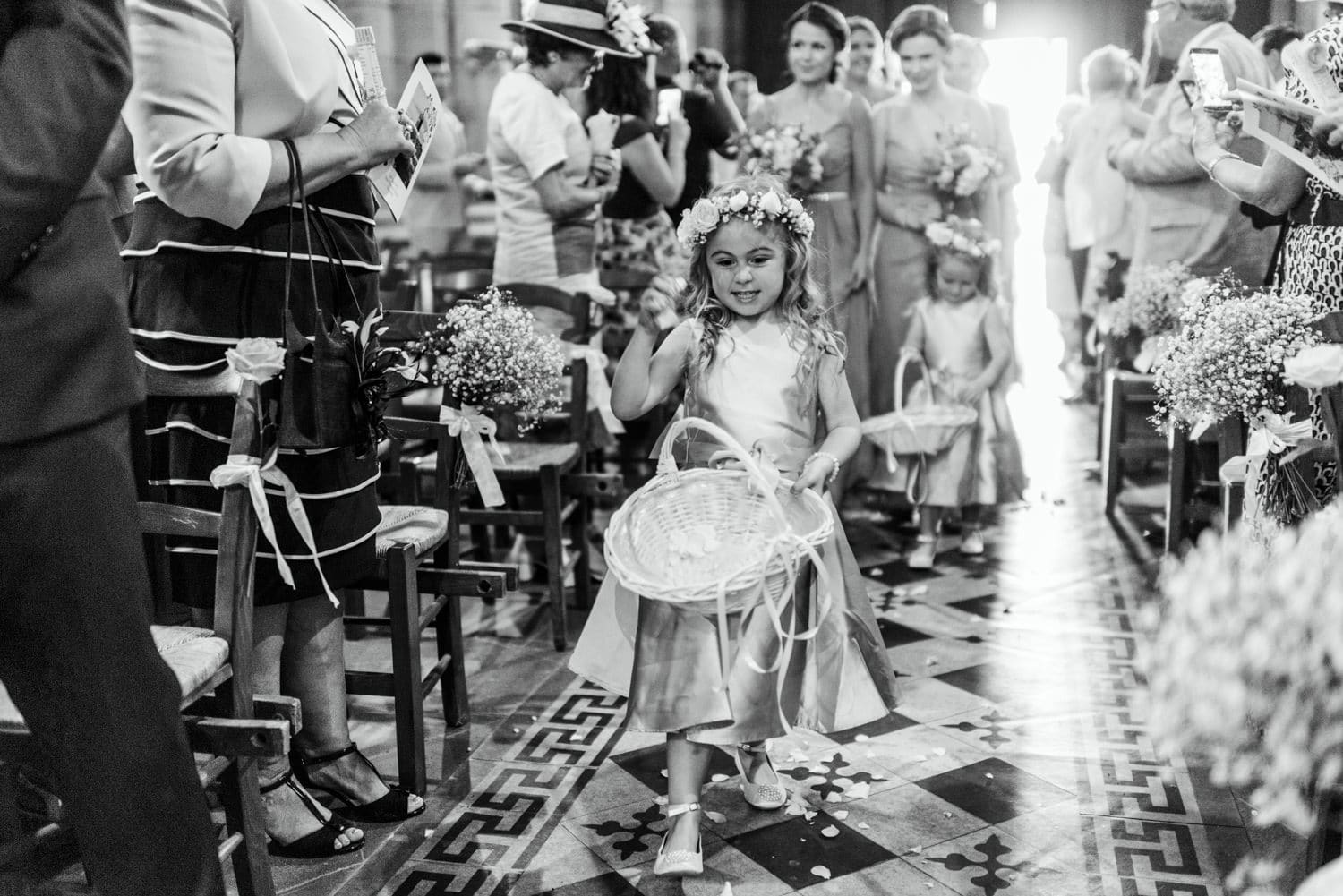 flower girl throwing petals angrily