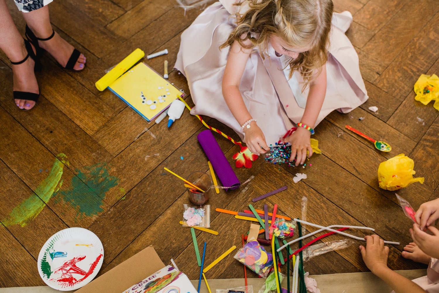 kids colouring on floor