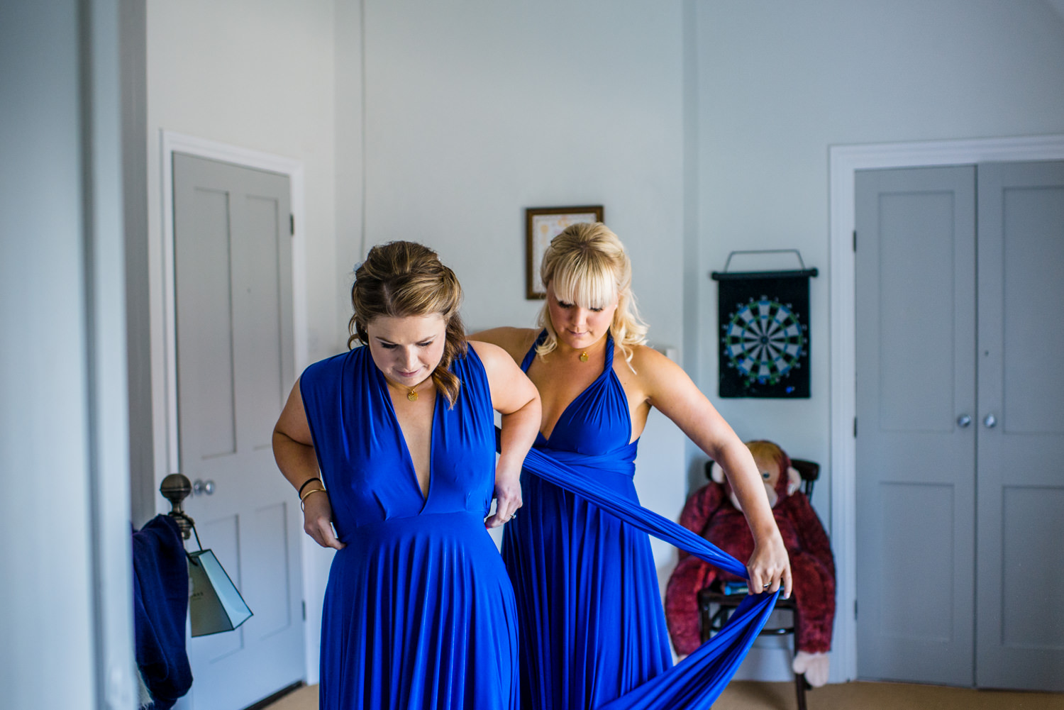 Bridesmaids in blue twomaids dresses