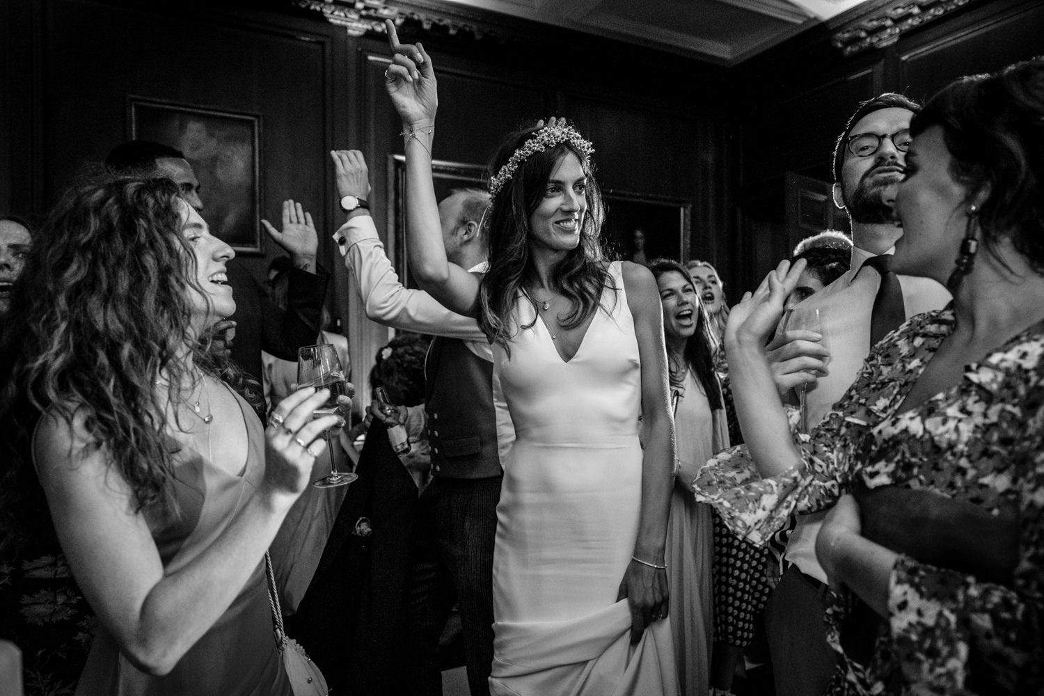 Wedding party dancing at Cowdray House