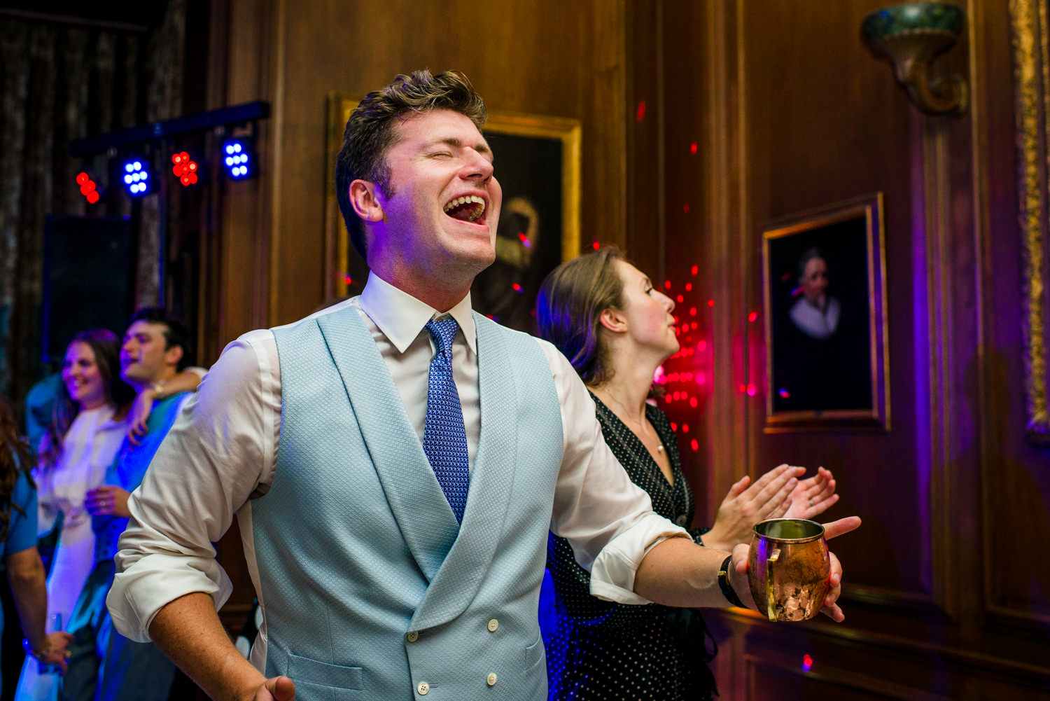 Wedding party dancing at Cowdray House