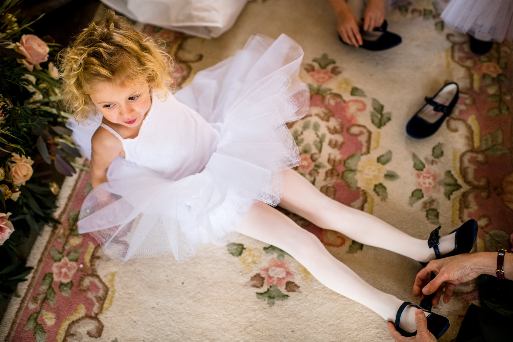 flower girls getting ready